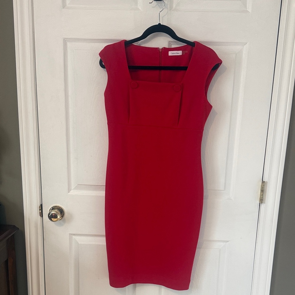 Calvin Klein Vibrant Red Square-Neck Sheath Dress